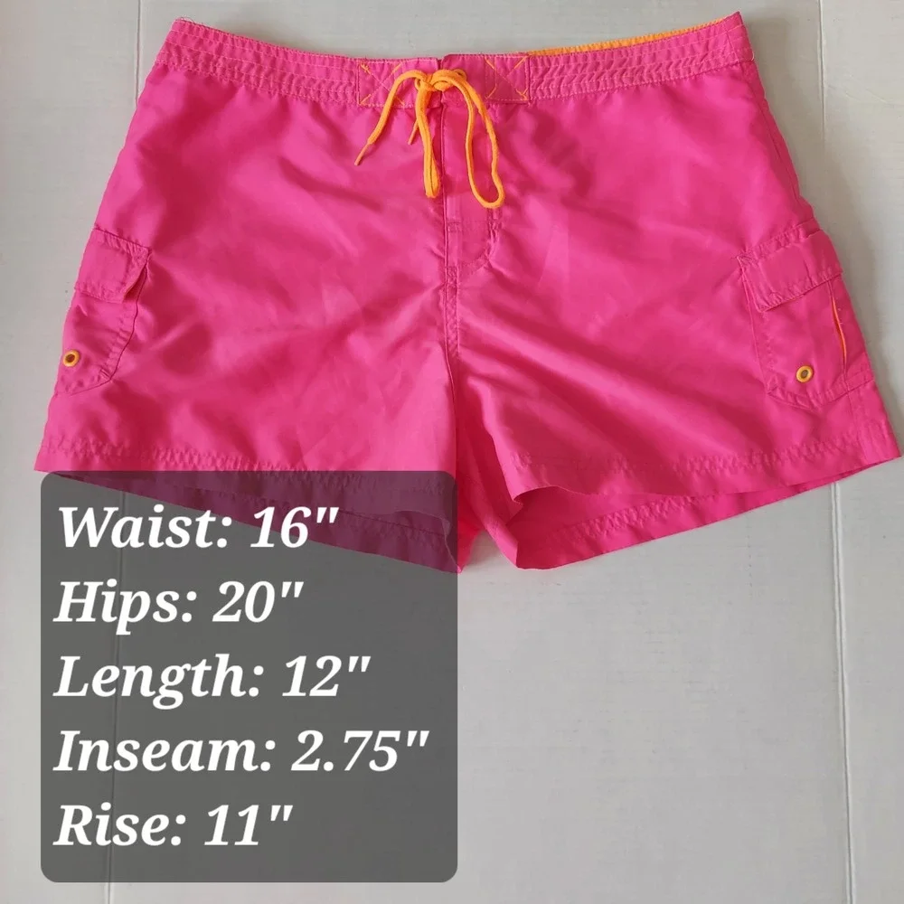 No Boundaries Womens Hot Pink Orange Cargo Board Shorts Size L 13/15 Swimwear